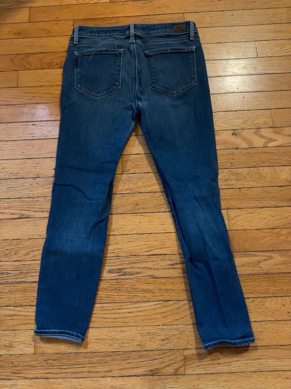PAIGE Womens Skinny Jeans Blue Stretch Mid Rise Dark Wash Denim 34x25 Ankle